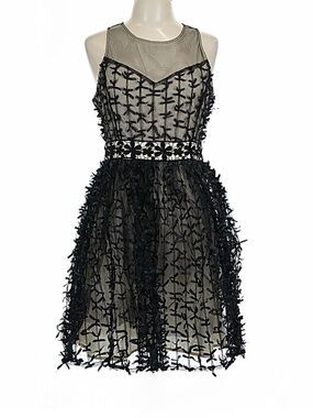 RYU ~ Black Sleeveless Tulle Mesh Fit-and-Flare Dress w/Bow Ribbon Accents